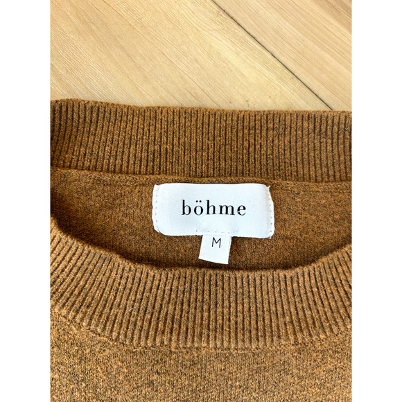 Böhme Puff Sleeve Knit Sweater Camel Tan Balloon Sleeve Stripe Cuff Medium - Picture 2 of 7